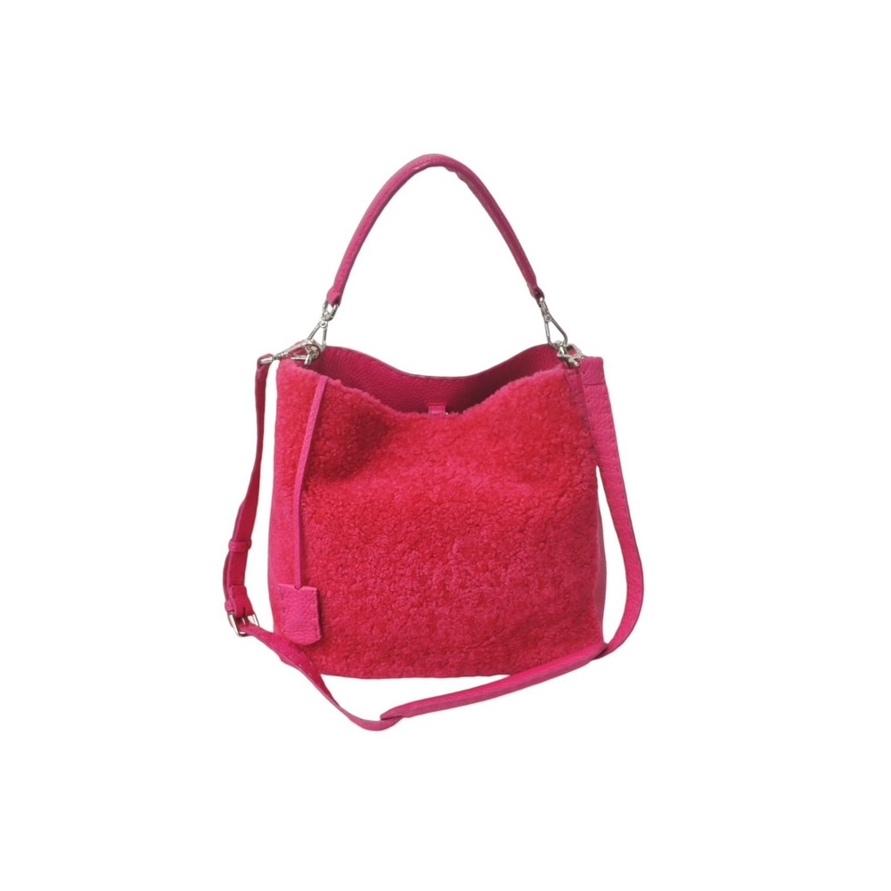 FENDI Mouton Shoulder Bag Handbag Pink Leather
